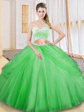 Floor Length Criss Cross Sweet 16 Dress for Military Ball and Sweet 16 and Quinceanera with Beading and Ruching and Pick Ups