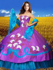 Luxury Multi-color Ball Gowns Sweetheart Sleeveless Taffeta Floor Length Lace Up Embroidery Quinceanera Gowns