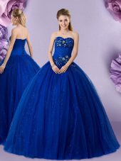 Comfortable Floor Length Royal Blue Quince Ball Gowns Sweetheart Sleeveless Lace Up