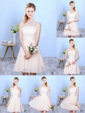 Champagne Lace Up Damas Dress Lace Sleeveless Knee Length