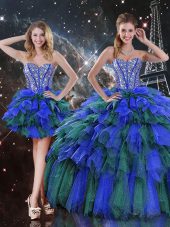 Modest Ball Gowns 15 Quinceanera Dress Multi-color Sweetheart Organza Sleeveless Floor Length Lace Up