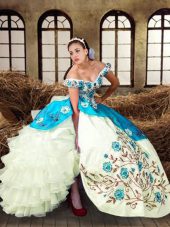 Edgy Multi-color Sleeveless Embroidery and Ruffled Layers Floor Length Vestidos de Quinceanera