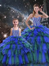 Fine Multi-color Organza Lace Up Sweetheart Sleeveless Floor Length Quinceanera Dresses Beading and Ruffles and Ruffled Layers