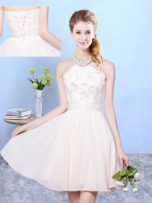 Chiffon Sleeveless Knee Length Bridesmaid Dresses and Lace