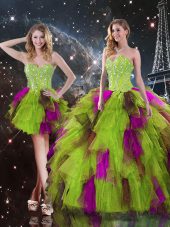 Traditional Multi-color Ball Gown Prom Dress Military Ball and Sweet 16 with Ruffles Sweetheart Sleeveless Lace Up
