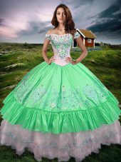 Nice Ball Gowns Sweet 16 Dresses Green Off The Shoulder Taffeta Sleeveless Floor Length Lace Up