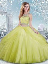 Affordable Yellow Green Sleeveless Tulle Clasp Handle Quinceanera Dress for Military Ball and Sweet 16 and Quinceanera