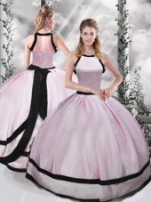 Traditional Pink Scoop Neckline Ruching Quinceanera Gown Sleeveless Zipper