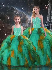 Graceful Organza Sweetheart Sleeveless Lace Up Beading and Ruffles Quinceanera Gown in Multi-color