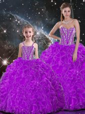 Cheap Sweetheart Sleeveless Organza Quince Ball Gowns Beading and Ruffles Lace Up