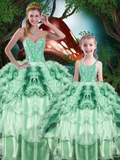 Multi-color Ball Gowns Organza Sweetheart Sleeveless Beading and Ruffles and Ruffled Layers Floor Length Lace Up Ball Gown Prom Dress