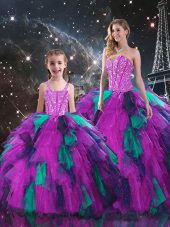 Sumptuous Floor Length Multi-color Vestidos de Quinceanera Organza Sleeveless Beading and Ruffles
