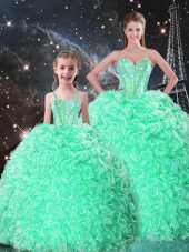 Apple Green Sweetheart Lace Up Beading and Ruffles Quince Ball Gowns Sleeveless