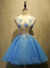 Pretty Sleeveless Mini Length Embroidery Lace Up Homecoming Dress with Baby Blue