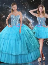 Floor Length Aqua Blue Quinceanera Gowns Sweetheart Sleeveless Lace Up