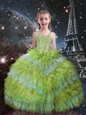 Floor Length Ball Gowns Sleeveless Yellow Green Party Dress for Toddlers Lace Up