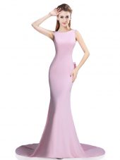 Sleeveless Brush Train Clasp Handle Beading and Bowknot Prom Gown