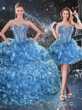 Smart Baby Blue Sleeveless Beading and Ruffles Floor Length Quinceanera Gown