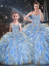 Light Blue Sleeveless Organza Lace Up Sweet 16 Dress for Military Ball and Sweet 16 and Quinceanera
