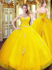 Tulle Sleeveless Floor Length Quince Ball Gowns and Beading and Appliques