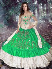 Green Ball Gowns Embroidery and Ruffled Layers Sweet 16 Dress Lace Up Taffeta Sleeveless Floor Length