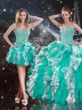 Clearance Multi-color Sleeveless Floor Length Beading and Ruffles Lace Up Quince Ball Gowns