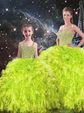 Sweetheart Sleeveless Lace Up Sweet 16 Dress Yellow Green Organza