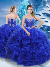 Stunning Royal Blue Sweetheart Lace Up Beading Sweet 16 Dresses Sleeveless