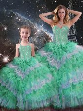 Sleeveless Lace Up Floor Length Beading and Ruffled Layers 15 Quinceanera Dress