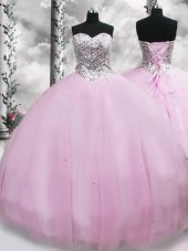 Lilac Quinceanera Gowns Tulle Brush Train Sleeveless Beading