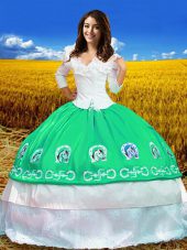 Turquoise 3 4 Length Sleeve Floor Length Embroidery Lace Up Quinceanera Dresses