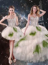 Sweet Tulle Sleeveless Floor Length 15 Quinceanera Dress and Beading and Ruffled Layers and Sequins