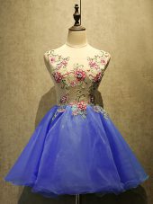 Appliques Evening Dress Lavender Lace Up Sleeveless Mini Length