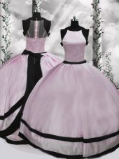 On Sale Floor Length Pink Quinceanera Dresses Taffeta Sleeveless Ruching