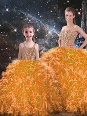 Orange Sweetheart Lace Up Beading and Ruffles Quinceanera Dresses Sleeveless