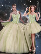 Tulle Sleeveless Floor Length 15 Quinceanera Dress and Beading