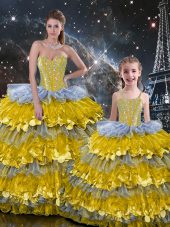 Extravagant Multi-color Organza Lace Up 15th Birthday Dress Sleeveless Floor Length Beading and Ruffles