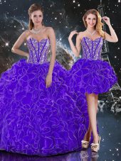 Purple Sleeveless Beading and Ruffles Floor Length 15 Quinceanera Dress