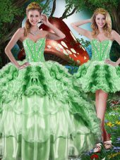 Flare Organza Sweetheart Sleeveless Lace Up Beading and Ruffles and Ruffled Layers 15 Quinceanera Dress in Multi-color