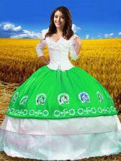 Floor Length Green Sweet 16 Quinceanera Dress Taffeta 3 4 Length Sleeve Embroidery