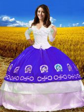 Off The Shoulder 3 4 Length Sleeve Lace Up Quinceanera Gown Purple Taffeta