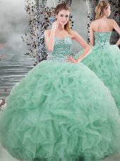 Custom Designed Apple Green Sleeveless Beading and Ruffles Floor Length Quinceanera Gowns