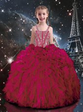 Hot Sale Sleeveless Beading and Ruffles Lace Up Party Dress for Girls