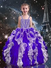 Ball Gowns Little Girls Pageant Dress Wholesale Purple Straps Organza Sleeveless Floor Length Lace Up