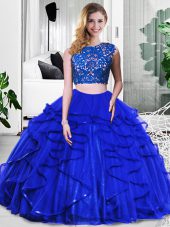 Fine Floor Length Two Pieces Sleeveless Royal Blue Quinceanera Dresses Zipper