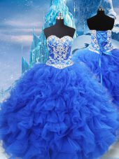 Sleeveless Beading and Ruffles Lace Up 15th Birthday Dress