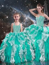 Beauteous Sleeveless Organza Floor Length Lace Up Quinceanera Gown in Multi-color with Beading and Ruffles
