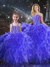 Floor Length Ball Gowns Sleeveless Blue Ball Gown Prom Dress Lace Up