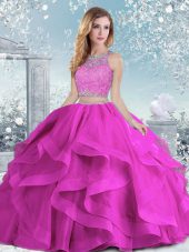Fuchsia Sleeveless Organza Clasp Handle Sweet 16 Quinceanera Dress for Military Ball and Sweet 16 and Quinceanera