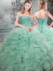 Organza Sweetheart Sleeveless Lace Up Beading and Ruffles Sweet 16 Quinceanera Dress in Apple Green